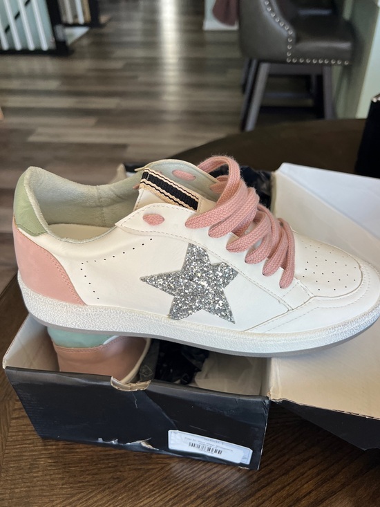 ShuShop Shoes - ShuShop White Sneakers with Pink Accents & Silver Glitter Star